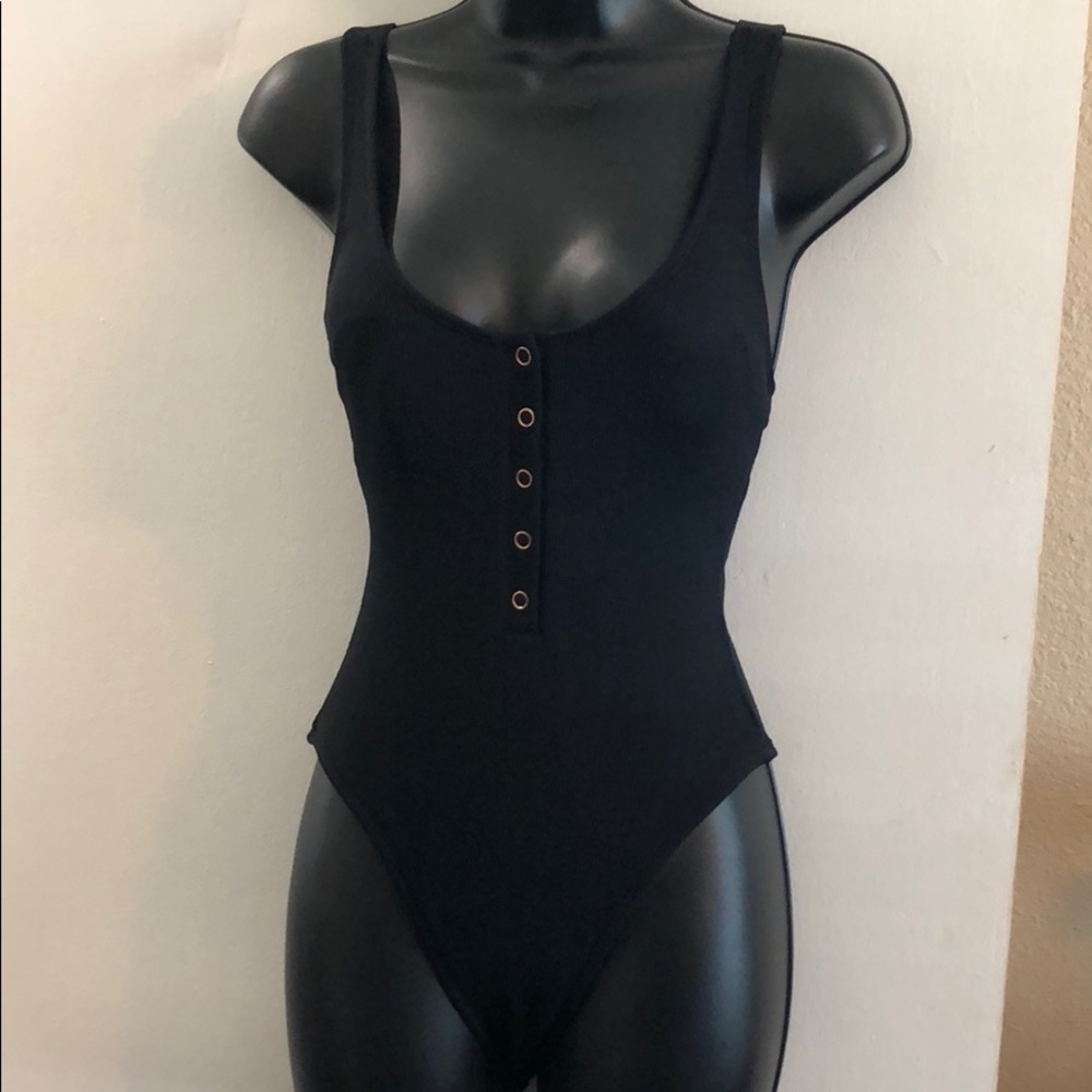 Black ribbed one piece